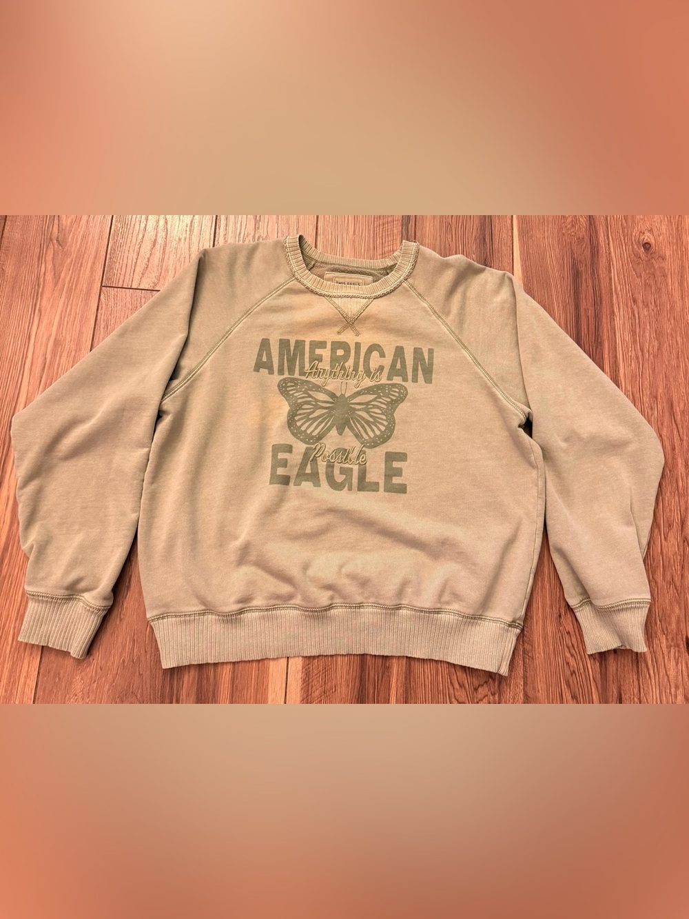 American Eagle Outfitters Olive Khaki Graphic Crew Sweatshirt